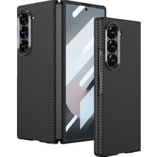 Case 4U Galaxy Z Fold 6 Kılıf Kamera Korumalı Karbon Fiber Tasarımlı Arka Yüzey  Kıpta Karbon Kılıf - Siyah
