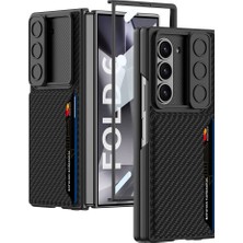 Galaxy Z Fold 6 Kılıf Kamera Korumalı Karbon Fiber Arka Yüzey Axaktif Kartlıklı Kıpta Sert Kılıf