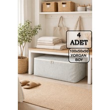 Adarya Home 4'lü Set Gri Çizgili Yastık ve Yorgan Saklama Hurcu - Mega Boy 100X50X50 cm