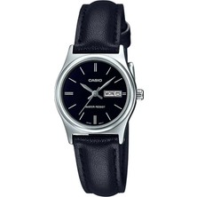 Casio Casıo LTP-V006L-1B2 Siyah Deri Kordon Gümüş Renk Kasa Takvimli Kadın Kol Saati