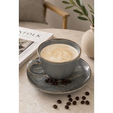 Casa Lusso Bej / Krem Seramik 6'lı Latte Fincanı Takımı - Lüks Tasarım Fincan ve Tabak Seti