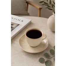 Casa Lusso Bej / Krem Seramik 6'lı Latte Fincanı Takımı - Lüks Tasarım Fincan ve Tabak Seti