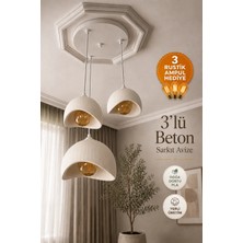 OZNIVA Beton Görünümlü 3'lü Sarkıt Avize Beyaz Bohem Modern İskandinav Salon Yemek Masası Rustik LED Ampul Hediyeli