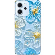 LOTUS GOLD Oppo Reno 14F Uyumlu Mavi Pastel Çiçek Desenli Şeffaf Telefon Kılıfı