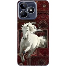 LOTUS GOLD Realme C53 Uyumlu Beyaz At Kilim Desenli Şeffaf Telefon Kılıfı