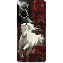 LOTUS GOLD Realme 12 Lite Uyumlu Beyaz At Kilim Desenli Şeffaf Telefon Kılıfı