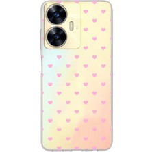 LOTUS GOLD Realme C55 Uyumlu Pembe Minik Kalpler Desenli Şeffaf Telefon Kılıfı