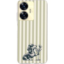 LOTUS GOLD Realme C55 Uyumlu Çizgili Köpek Desenli Şeffaf Telefon Kılıfı