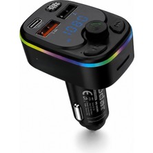 Pileli Store Bluetooth 5.3 Fm Transmitter Pd 20W Şarj Cihazlı LED Ekranlı Rgb Aydınlatmalı Siyah ND1100