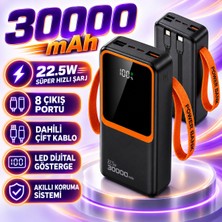 Piyatech 30000 Mah 22.5W Hızlı Şarj Powerbank Dijital Göstergeli Dahili Kablolu Çoklu Çıkışlı Taşınabilir Şarj CIHAZI-RE-CK011