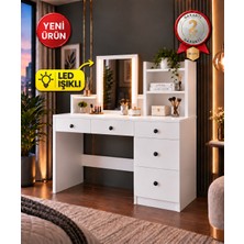 Bravo Home Bravo M1 Hollywood Işıklı Aynalı Makyaj Masası – 5 Çekmeceli, Raflı, Takı ve Kozmetik Düzenleyicili