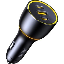Aohi Superauto Araç Içi Şarjı, 3 Portlu Pd 170W Type-C ve Usb-A Girişli, Hızlı Şarj Çakmaklık Adaptörü, Siyah