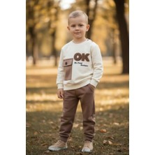 Erca Home Tekstil Ürünleri %100 Pamuklu Sweatshırt Takım Alt Üst Takım Eşofman Takım 9 12 Ay Kahverengi Erkek