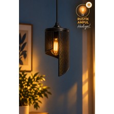 OZNIVA Spiral Tekli Sarkıt Avize Siyah Modern Özel Tasarım Salon Mutfak G95 Rustik LED Ampul Hediyeli