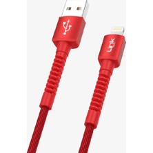 LinkTech K550 Safe 3A Örgülü Metal Başlı Lightning Şarj Kablosu Kırmızı