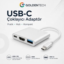 Golden Tech 3'in 1 Type-C To HDMI 4K USB 3.0 Dönüştürücü Adaptör