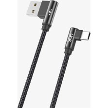 LinkTech K594 Gaming 90° Derece Metalik Başlıklı 1500MM 3A Örgülü Tip-C Şarj Kablosu