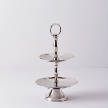 Linens Wawe 2 Katlı Servis Gümüş 13x16x24 cm Metal Ayaklı Sunumluk Modern Tasarım
