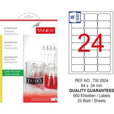 4 Adet Tanex TW-2024 Şeffaf Etiket 64 mm x 34 mm