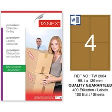 3 Adet Tanex TW-2004 Kraft Lazer Etiket 99,1 mm x 139 mm