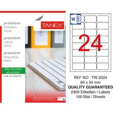 3 Adet Tanex TW-2024 Beyaz Adres ve Posta Etiketi 64 mm x 34 mm