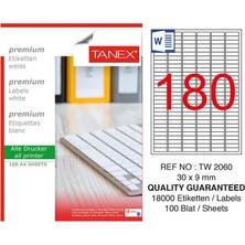 5 Adet Tanex TW-2060 Beyaz Etiket 30 mm x 9 mm