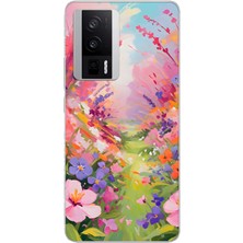 LOTUS GOLD Poco F5 Pro Uyumlu Renkli Çiçek Bahçesi Desenli Şeffaf Telefon Kılıfı
