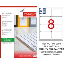 2 Adet Tanex TW-2008 Beyaz Sevkiyat ve Lojistik Etiketi 99.1 x 67.7 mm