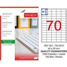 5 Adet Tanex TW-2270 Beyaz Etiket 40 mm x 20 mm