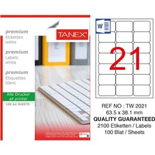3 Adet Tanex TW-2021 Beyaz Etiket 63.5 mm x 38.1 mm
