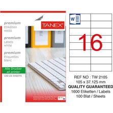 2 Adet Tanex TW-2105 Beyaz Adres ve Posta Etiketi 105 mm x 37.125 mm