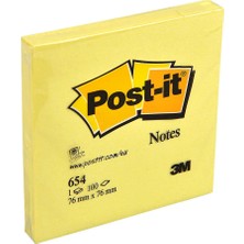 4 Adet 3m Post-It 654Y Yapışkanlı Not Kağıdı 76 mm x 76 mm Sarı 100 Yaprak