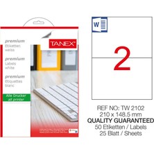 2 Adet Tanex TW-2102 Beyaz Sevkiyat ve Lojistik Etiketi 210 mm x 148,5 mm