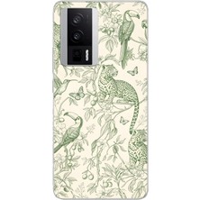 LOTUS GOLD Poco F5 Pro Uyumlu Tropikal Botanik Desenli Şeffaf Telefon Kılıfı