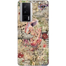 LOTUS GOLD Poco F5 Pro Uyumlu Kolaj Desenli Şeffaf Telefon Kılıfı