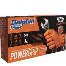 Dolphin Powergrip Ekstra Kalın Turuncu Nitril Eldiven (L) 50'li