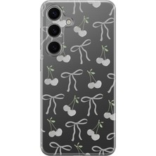 LOTUS GOLD Samsung Galaxy A14 Uyumlu Fiyonk ve Kiraz Desenli Şeffaf Telefon Kılıfı