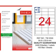 Tanex TW-2533 Beyaz Adres ve Posta Etiketi 64.6 mm x 33.8 mm