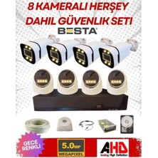 Pileli Store 4 Iç 4 Dış 8 Kameralı Gece Renkli Sesli 5 Mp 250 GB HDD Dahil Ahd Güvenlik Kamera Seti