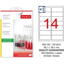 2 Adet Tanex TW-2014 Şeffaf Etiket 99,1 mm x 38,1 mm