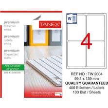 2 Adet Tanex TW-2004 Beyaz Sevkiyat ve Lojistik Etiketi 99.1 x 139 mm