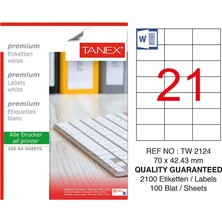 5 Adet Tanex TW-2124 Beyaz Adres ve Posta Etiketi 70 mm x 42.43 mm