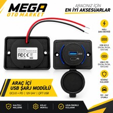 Mega Oto Market USB 3.0 ve Type-C Pd Hızlı Araç Şarj Soketi – Koruma Kapaklı Panel Tipi Çakmaklık Güç Adaptörü