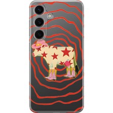 LOTUS GOLD Samsung Galaxy A34 Uyumlu Kovboy Inek Desenli Şeffaf Telefon Kılıfı
