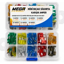Mega Oto Market 100’LÜ Mini Bıçak Sigorta Seti 5A–30A Karışık Amper Bölmeli Kutu