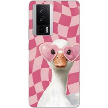 LOTUS GOLD Poco F5 Pro Uyumlu Damalı Ördek Desenli Şeffaf Telefon Kılıfı