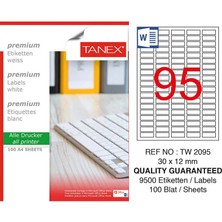 4 Adet Tanex TW-2095 Beyaz Etiket 30 mm x 12 mm