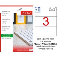3 Adet Tanex TW-2003 Beyaz Sevkiyat ve Lojistik Etiketi 210 mm x 99 mm