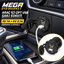 Mega Oto Market Çift USB Araç Şarj Soketi 5V 2.1A + 1A Koruma Kapaklı Otomobil Çakmaklığı