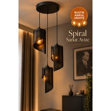 OZNIVA 3'lü Spiral Sarkıt Avize Spiral Modern Dekoratif Salon Yemek Masası 3 Rustik LED Ampul Hediyeli